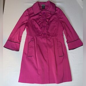 Speak Pink Ruffle Trench Coat Women’s Small Dressy Jacket Belted Style
